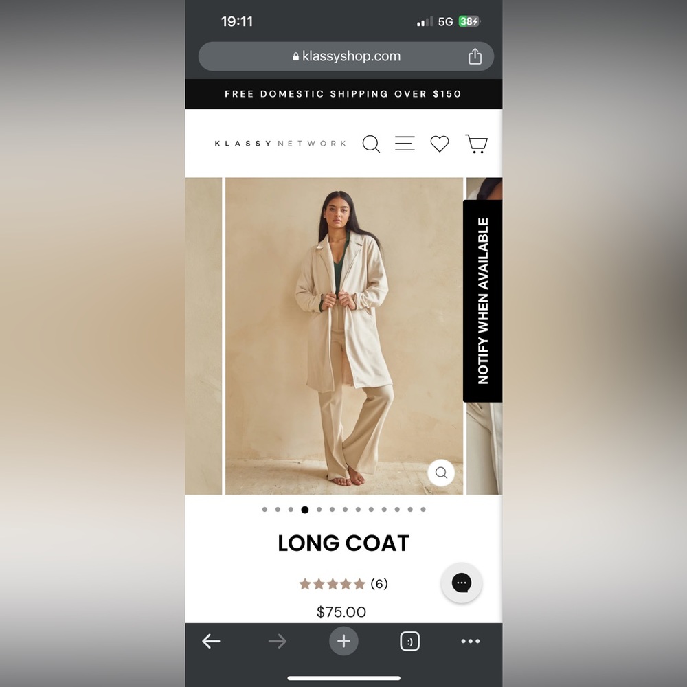 Klassy Network - Long Coat - Cream (L)